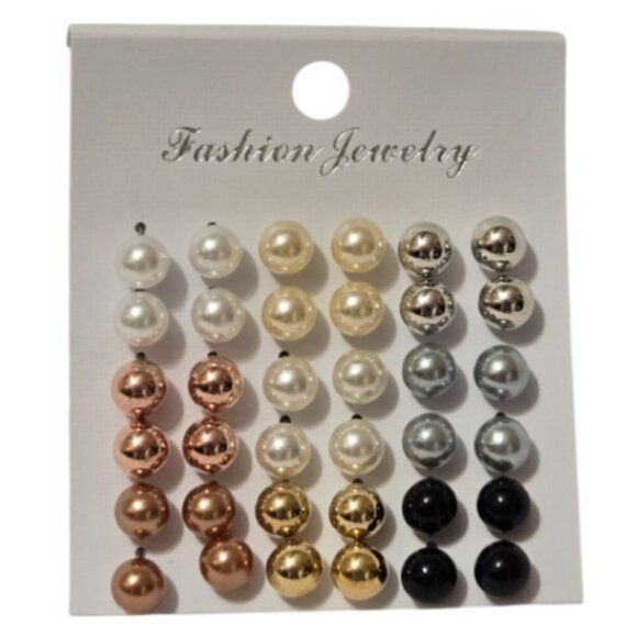 18 Pairs Multi-Colored Faux Pearl Stud Earrings - Picture 1 of 4
